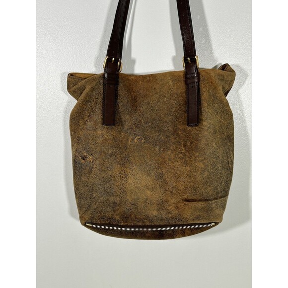 Michael Kors Jessica Expandable Distressed Brown Leather Bag Handbag Purse Tote - Picture 9 of 11